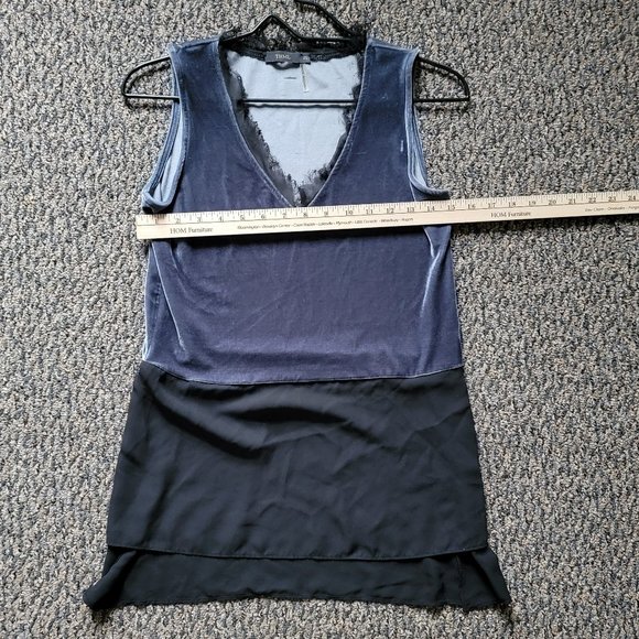 THML Blue  Velvet Tunic Top Sleeveless Mixed Tank Blouse Velour XS Anthropologie - Picture 13 of 14